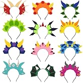 Flying Childhood 12Pack Dinosaur Headbands Dragon Hats Party Favors Birthday Decorations Supplies Felt Dragon Costume Headbands Accessories for Kids Toddlers Halloween