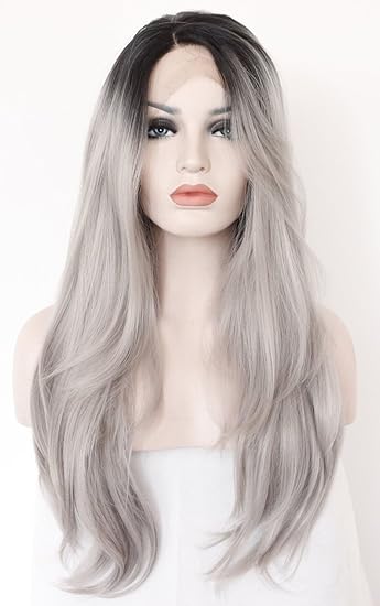 Dlw Hair Long Straight Ombre Black Root To Grey Synthetic Lace
