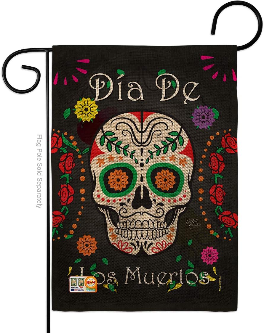 Breeze Decor Dia de Los Muertos Garden Flag Fall Day of Dead Fiesta Mexican Party Autumntime House Decoration Banner Small Yard Gift Double-Sided, Thick Burlap, Made in USA