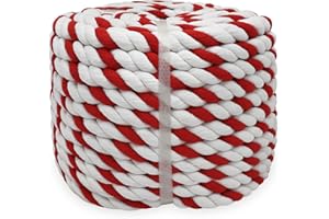 SINYLOO Red and White Rope 3/4 inch x 100 feet Colored Decorative Rope - Twisted Cotton Rope for Crafts Landscaping DIY Projects Christmas Decor