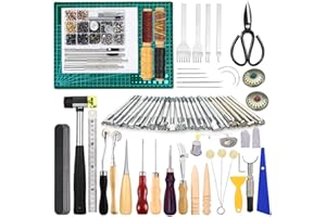 IMZAY 243Pcs Leather Working Tools and Supplies with Instruction, Leather Stamping Tools, Snaps and Fasteners Kit, Waxed Thread Cord, Cutting Mat, Leather Tooling Starter Kit for DIY Leather Craft