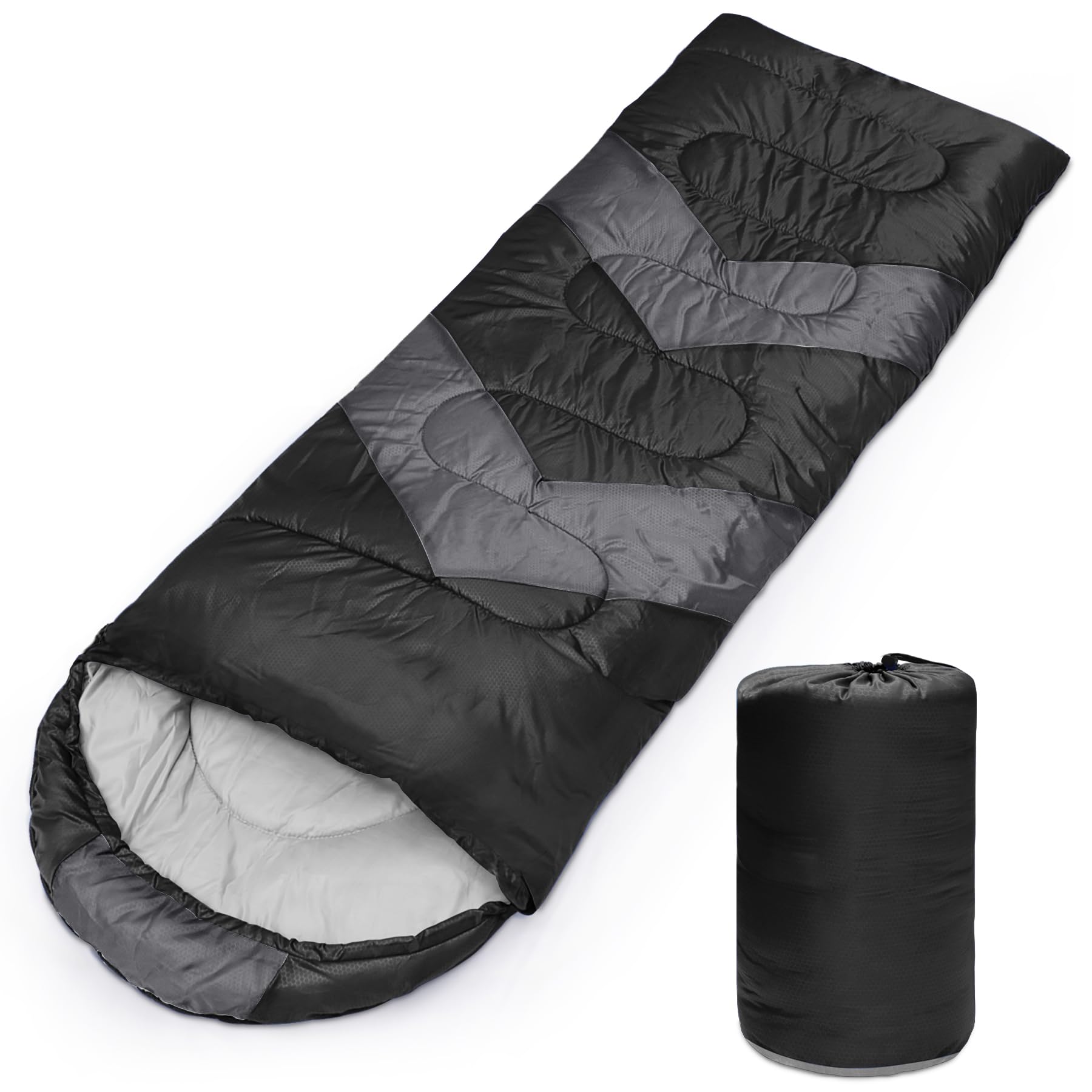 Tesmien Sleeping Bag for Adults & Kids 3-4 Season Warm Weather and Winter Lightweight, Waterproof for Teens, Men's Indoor & Outdoor Camping/Traveling/Hiking, Black Grey