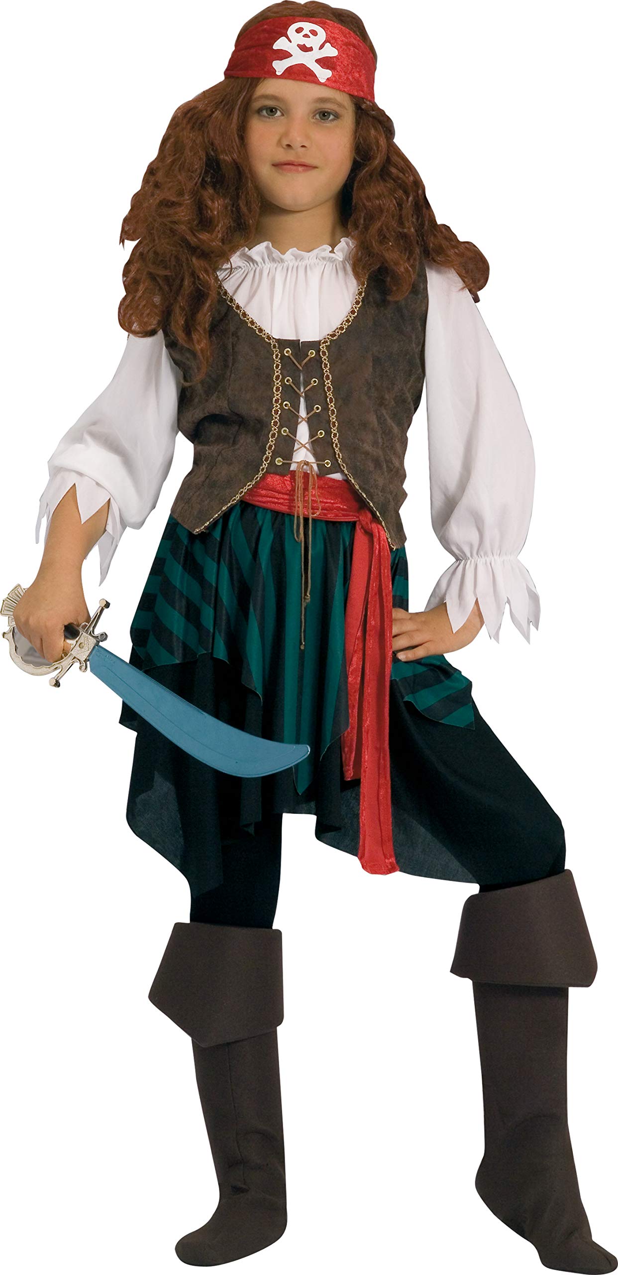 Ciao 26069.9-11 Hello Pirate of The Caribbean Costume (Size 9-11 Years) with Sword, Brown/Red/Black, Girl, Unisex