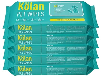 Kolan Pet Wipes/Grooming Wipes for Dogs, Cats, 60 Count (Pack of 5)