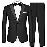 MAGE MALE Men's 2 Piece Suit One Button Slim Fit Formal Wedding Prom Tuxedo Suits Blazer Pants with Bow Tie Set