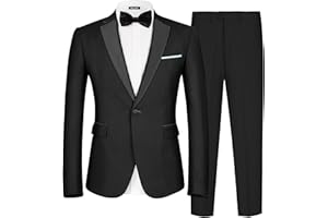 MAGE MALE Men's 2 Piece Suit One Button Slim Fit Formal Wedding Prom Tuxedo Suits Blazer Pants with Bow Tie Set