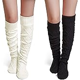Pcavin Thigh High Socks for Women Cable Knit Over the Knee Boot Socks, Long Warm Leg Warmers Winter