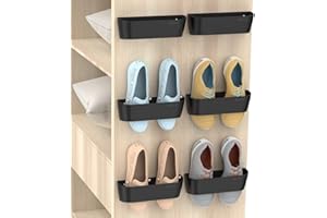Yocice Wall Mounted Shoes Rack 6Pack with Sticky Hanging Strips, Plastic Shoes Holder Storage Organizer,Door Shoe Hangers (SM