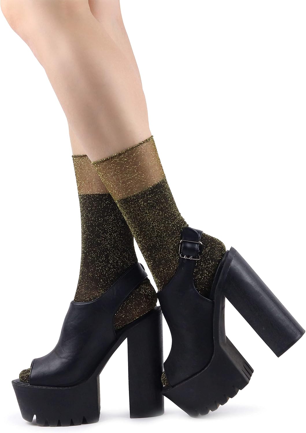 Women's Chic Gold Glitter Socks at Amazon Women’s Clothing store