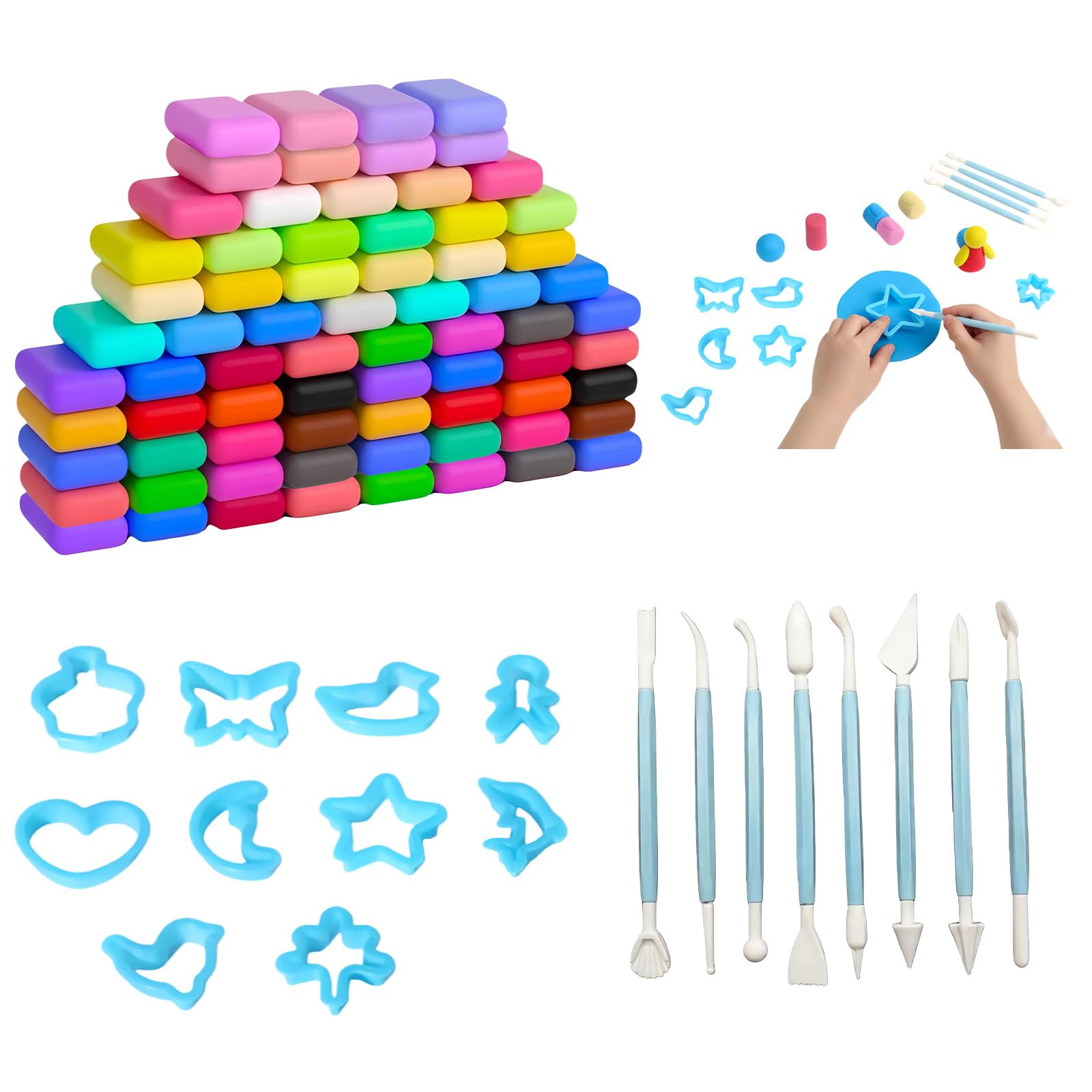 Air Dry Clay Set – 72 Colours Ultra-Light Modelling Clay with 8 Sculpting Tools & 10 Shapes – Non-Toxic, Soft DIY Clay for Kids & Adults – Ideal for Creative Crafting & Learning, Perfect GIF