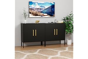 CARPETNAL Set of 2 Accent Storage Cabinet with Doors and Adjustable Shelf, Freestanding Buffet Cabinet, Modern Sideboard Buffet Cabinet for Living Room, Dining Room, Kitchen, Hallway (Black)