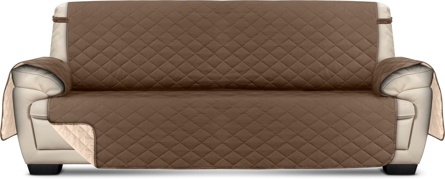 Slipcovers - Utopia Bedding Reversible Couch Cover for 3 Cushion Couch, Water Resistant Sofa Cover, Furniture Protector with Foam Sticks and Elastic Straps for Kids Dogs Pets (Sofa, Brown/Beige)