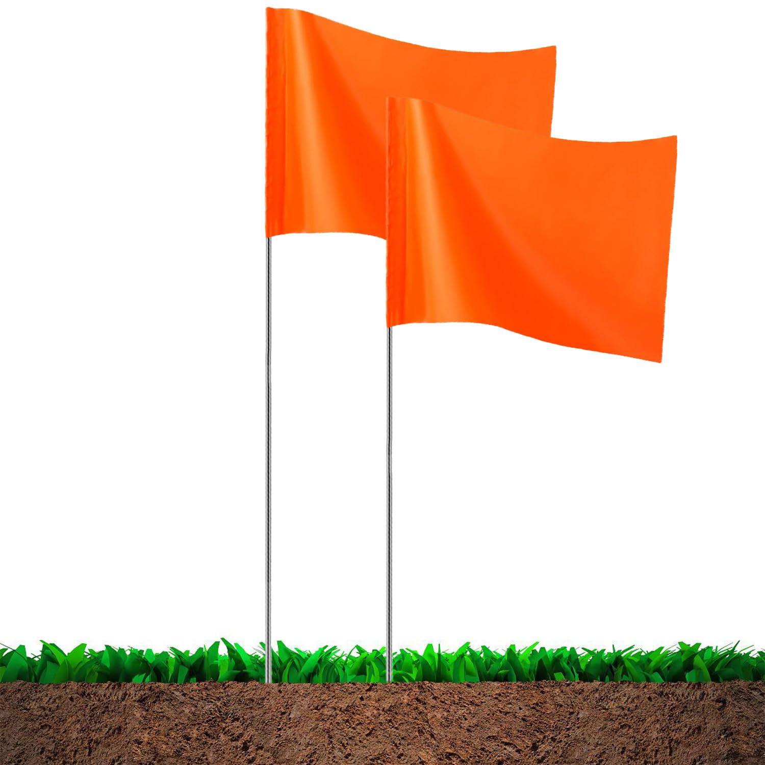 Photo 1 of 20Pack Orange Marking Flags, JIZHGRAD 15x4x5 Inch Marker Flags Use for Yard & Lawn, Boundary & Dog Training, Survey & Landscape, Sprinkler & Surveyor, Garden & Construction, High Visibility, Sturdy, Versatile, UV & Weather Resistant