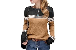 PUTYSENXI Girls Fall Winter Fashion Sweaters Long Sleeve Round Neck Color Block Striped Casual Loose Lightweight Spring Cozy Tops