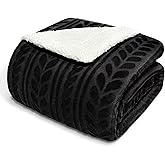 Exclusivo Mezcla Sherpa Fleece Throw Blanket, Reversible Velvet Plush Blankets and Soft Throws for Couch, Sofa, 50x70 Inches, Dark Black