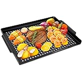 MEHE Vegetable Grill Basket,Nonstick Grill Pan 14.6 "x11.4 Thicken Grilling Topper BBQ Accessory for Grilling Veggie, Fish, S