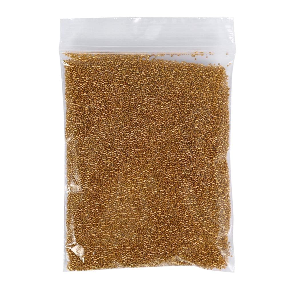 Agatige 0.8mm Small Nail Beads, Metal Caviar Bead Gold Nail Charms Golden Tiny Metal Ball Nail Art Beads Diamond Glitter Mini Beads Pearl Caviar Nail Decoration for Natural and Acrylic Nails