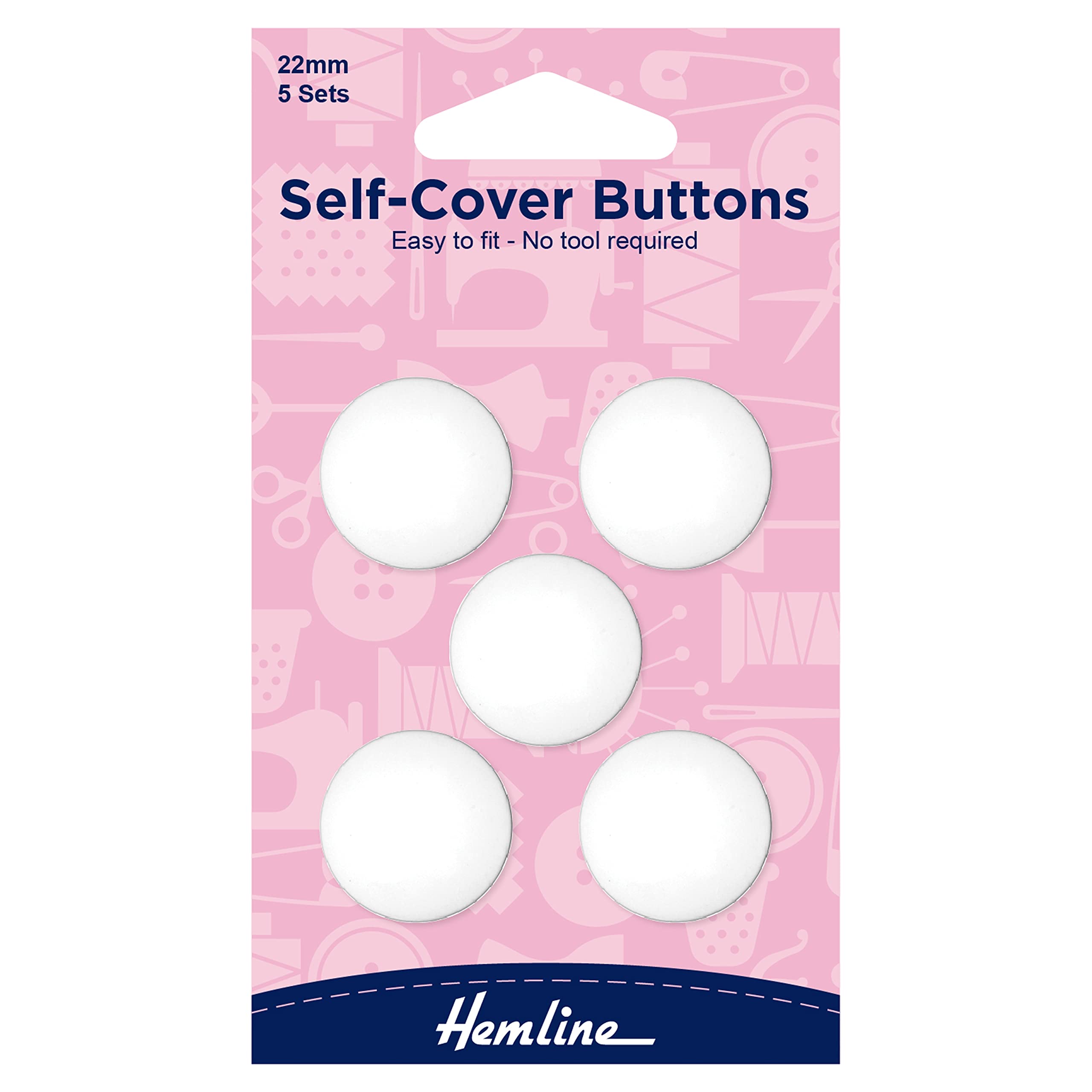 Hemline H475.22 White Nylon Self Cover Button Snap On Back Plate 22mm 5 sets