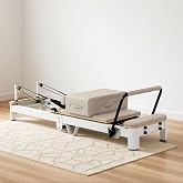 BIOCOR Ultra Foldable Pilates Reformer Studio Aluminum Pilates Machine | Studio Aluminum Pilates Equipment Wooden Extended Reformer with Sitting Box, Jump Board and Springs for Home and Studio