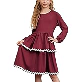 CHILDRENSTAR Girls Long Sleeves Ruffled Dress Fall Loose Fit Rickrack Tiered Flowy Twirl Dresses for Kids
