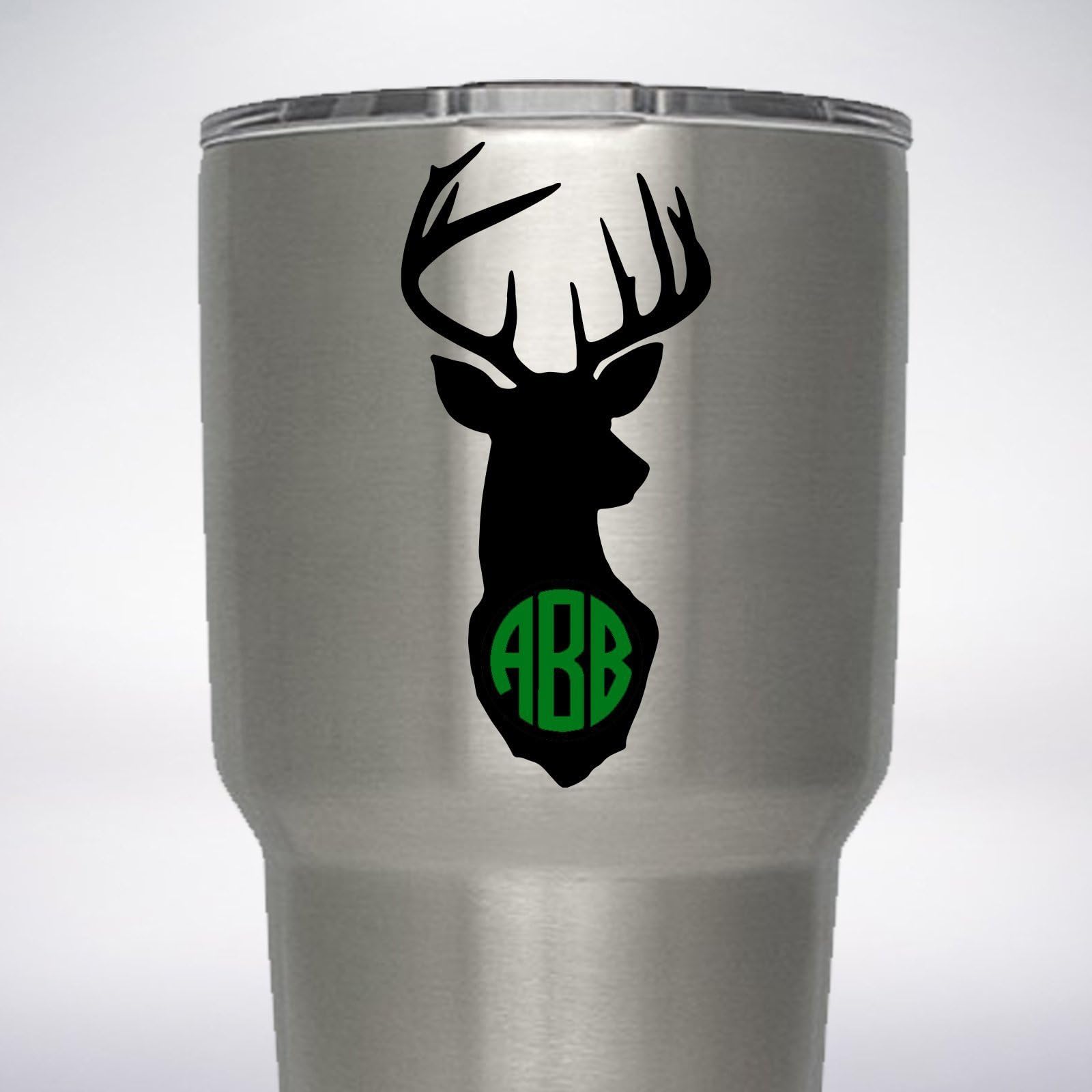 Whitetail Buck Your 2 or 3 Initials Monogram Decal for YETI Rambler Tumbler 20 oz 30 oz Sticker Hunting Horns Deer Antler