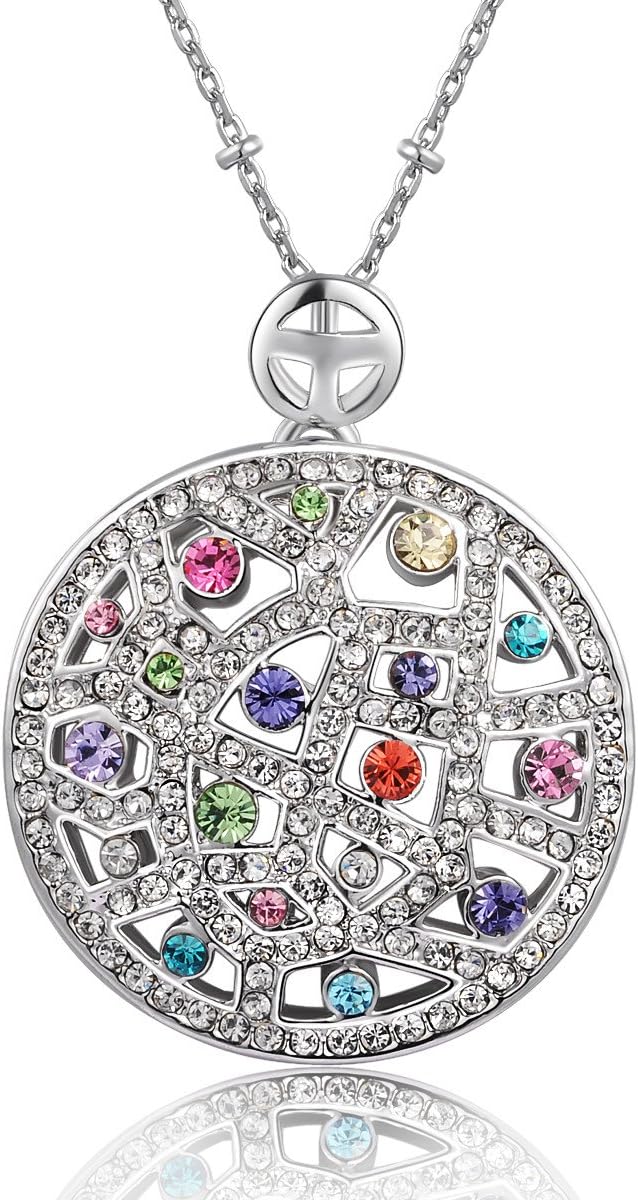 Ninabox Rainbow Collection [RC] - Rainbow Veins. 18K White Gold Plated Alloy Round Pendant Necklace Chain with Multicolored Swarovski Elements Crystal. 2013 Fashion Jewelry Necklace. NAG2554WC