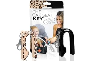 The Car Seat Key - Original Car Seat Key Chain Buckle Release Tool - Easy Unbuckle Opener Aid for Nails, Parents, Grandparents & Older Children by NAMRA Made in USA (2 Pack, Leopard & Black)