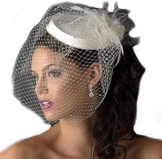 Siqinzheng Women S Vintage Feather Fascinator Short Blusher Bridal