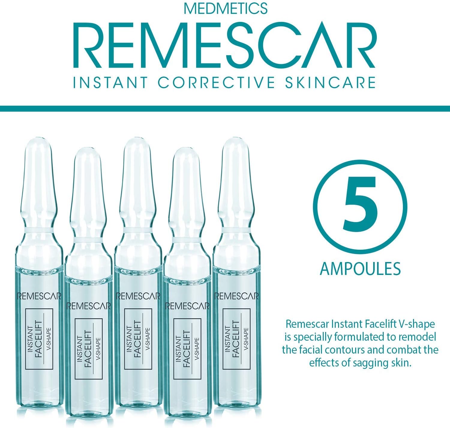 Remescar - Ampollas en forma de V - Suero de estiramiento facial instantáneo - Reducción de arrugas - Contornea la cara - Aprieta la piel - Refuerzo de colágeno - Resultados instantáneos: Amazon.es: Belleza