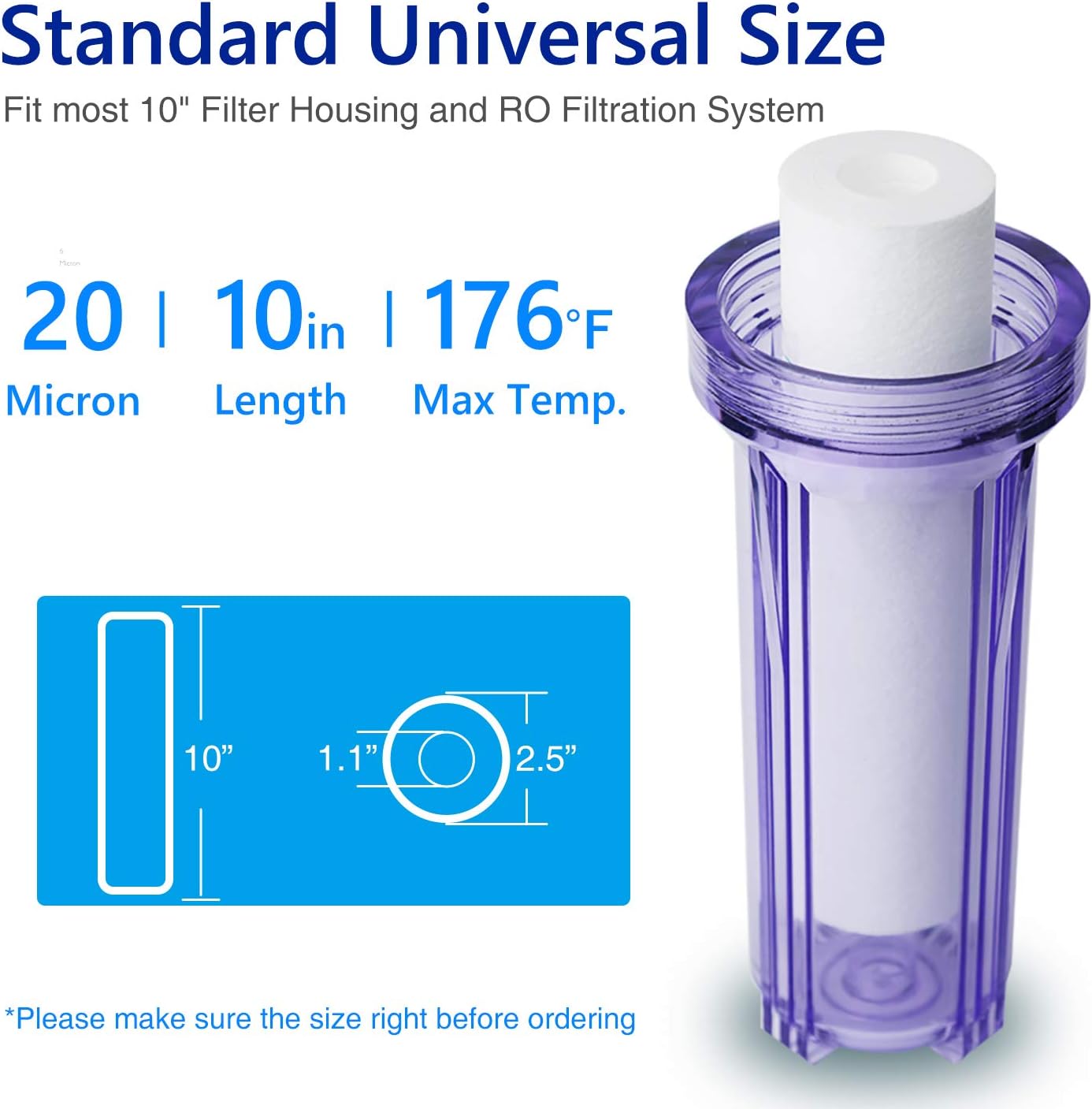 Membrane Solutions 20 Micron Sediment Water Filter Replacement Polypropylene Cartridge 10"x 2.5" for Whole House RO System, Compatible with Aqua-Pure AP110, GE FXUSC,WHKF-GD05,Culligan P5-6 Pack: Home & Kitchen