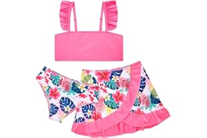 ALISISTER Girls Bathing Suits 3 Piece Swimsuit Summer Bikini Tankini Sets with Cover Up Skirt for 5-12 Years