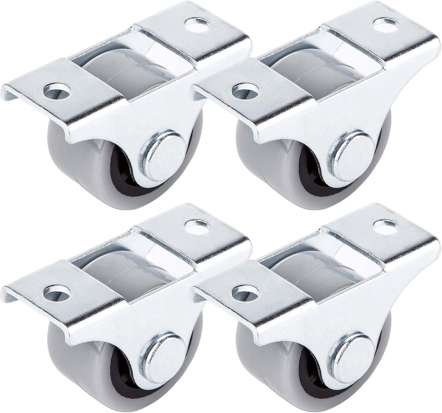 4 x 25mm Mini Rubber Castors with Metal Plate for Furniture and Equipment, Grey and Silver