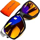 Orange Blue Light Blocking Glasses for Better Sleep - 97% Premium TR90 Wrap Around Amber Computer Migraine Glasses for Women & Men - Gaming Glasses - TV Blue Light Blockers Gamer Glasses
