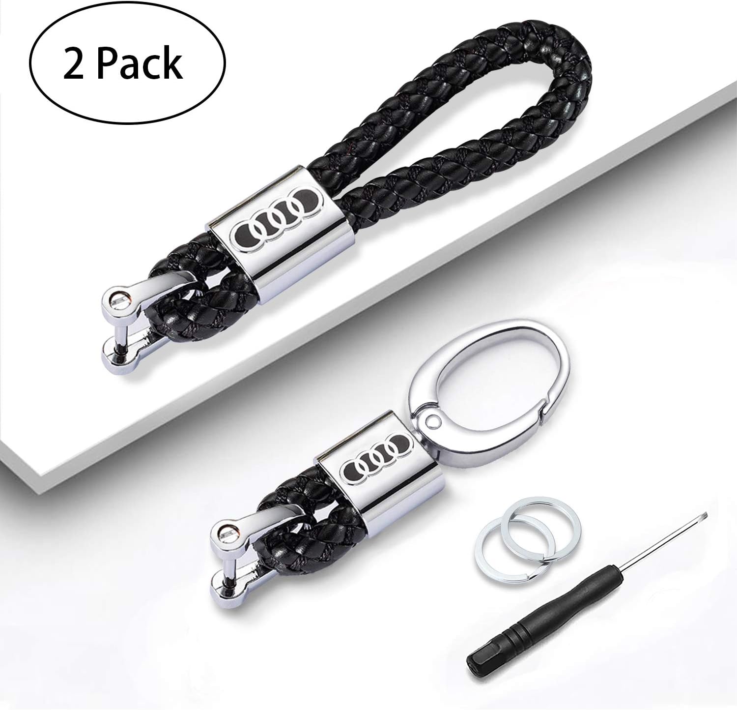 HONGKIT 2 Pack Keychians Handmade Braided Genuine Leather for Women and Man