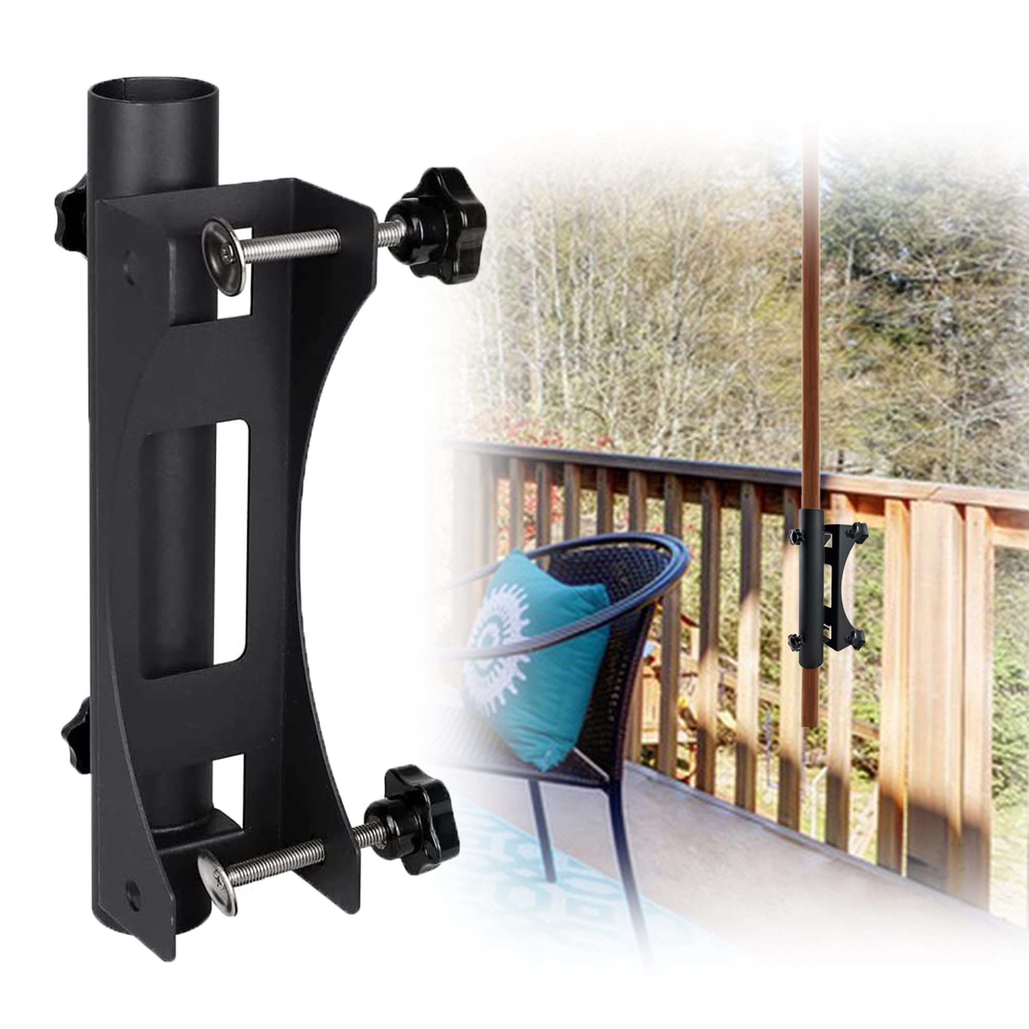 VANROUG Heavy Duty Balcony Umbrella Holder Clamp Garden Fence Parasol Decking Holding Bracket Stand,Clamping range(20mm-63mm),Umbrella Diameter(23mm-38mm)