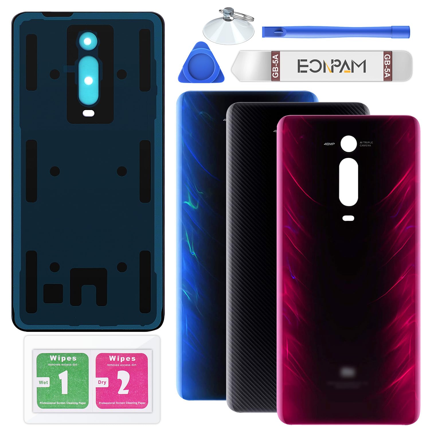 Eonpam Back Cover Glass for Xiaomi Mi 9T / Mi 9T Pro Rear Glass Replacement with Repair Kit Genuine Rear Housing (Red Flame)