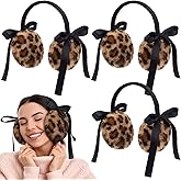 3 Pack Winter Leopard Ear Muffs Gifts for Women Leopard Ear Coverings with Satin Bow Cheetah Soft Earmuff Faux Fur Gifts for Woman Friends Family Coworker Winter Outdoor Cold Weather Warmer