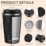 MOMSIV Insulated Coffee Cup 380ml Leakproof Lid Non-Slip Stainless Steel Black view 2