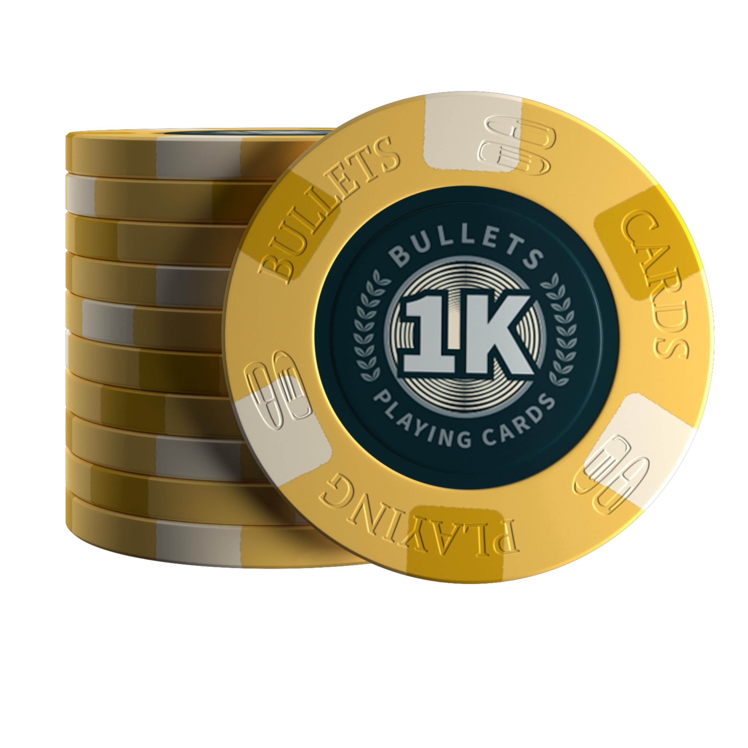 Bullets Playing Cards, Richie Ceramic Poker Chips Value 1k (1,000) for Poker Set, 10 g, 4 cm Diameter (Yellow) Pack of 25