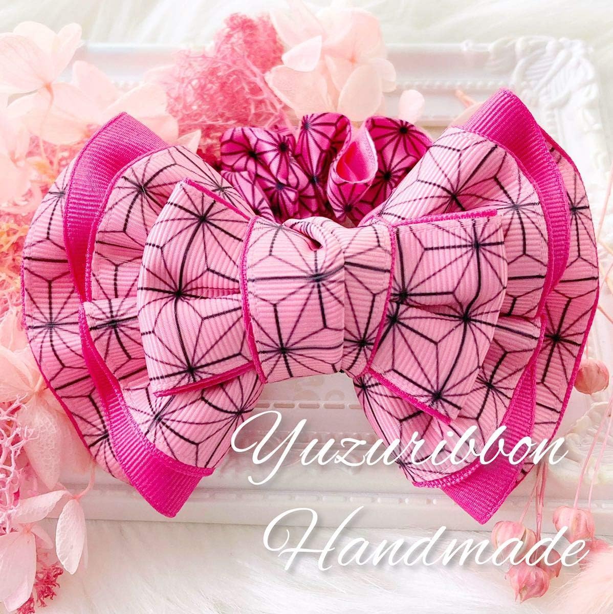 Amazon Co Jp Demon Nezuko Kamado Cat Ribbon Scrunchie Handmade Hemp Leaf Pattern Hair Accessory Kimetsu Yaba Pink Japanese Pattern Hand Made Hobby