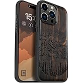 Carveit Magnetic Wooden Case for iPhone 15 Pro Max Case, Compatible with MagSafe Wireless Chargers, Black Soft TPU Shockproof Cover & Wood Artisan Engraved (Alpine Lake) - Blackwood