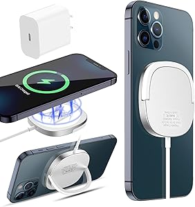 KKM Magnetic Wireless Charger for iPhone12, 15W Qi Certified Fast Wireless Charging Pad Compatible with Magsafe Charger for iPhone12 Pro/12 Pro Max/12 Mini/Airpods/iWatch [USB C PD Adapter Included]
