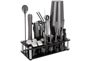 Cocktail Shaker Set, 23-Piece Stainless Steel Bartender Kit with Acrylic Stand & Cocktail Recipes Booklet, Professional Bar T