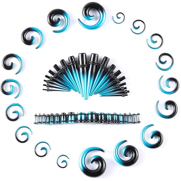 Kit Di Espansione Orecchie Vogem 54 Pezzi: Da 14G A 00G (1,6 Mm - 10 Mm). Coni A Spirale, Coni E Tappi In Acrilico. Set Completo Per Piercing Donna E Uomo, Vari Colori.