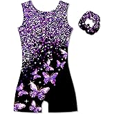 Vogseek 4-12Y Girl Gymnastic Leotards with Hair Scrunchie Sparkle Dance Unitards Active Biketards