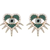 Selenichast Heart Evil Eye Earrings Flat Back Pearl Cubic Zirconia Fashion Earrings For Women Birthday Christmas Jewelry Gifts