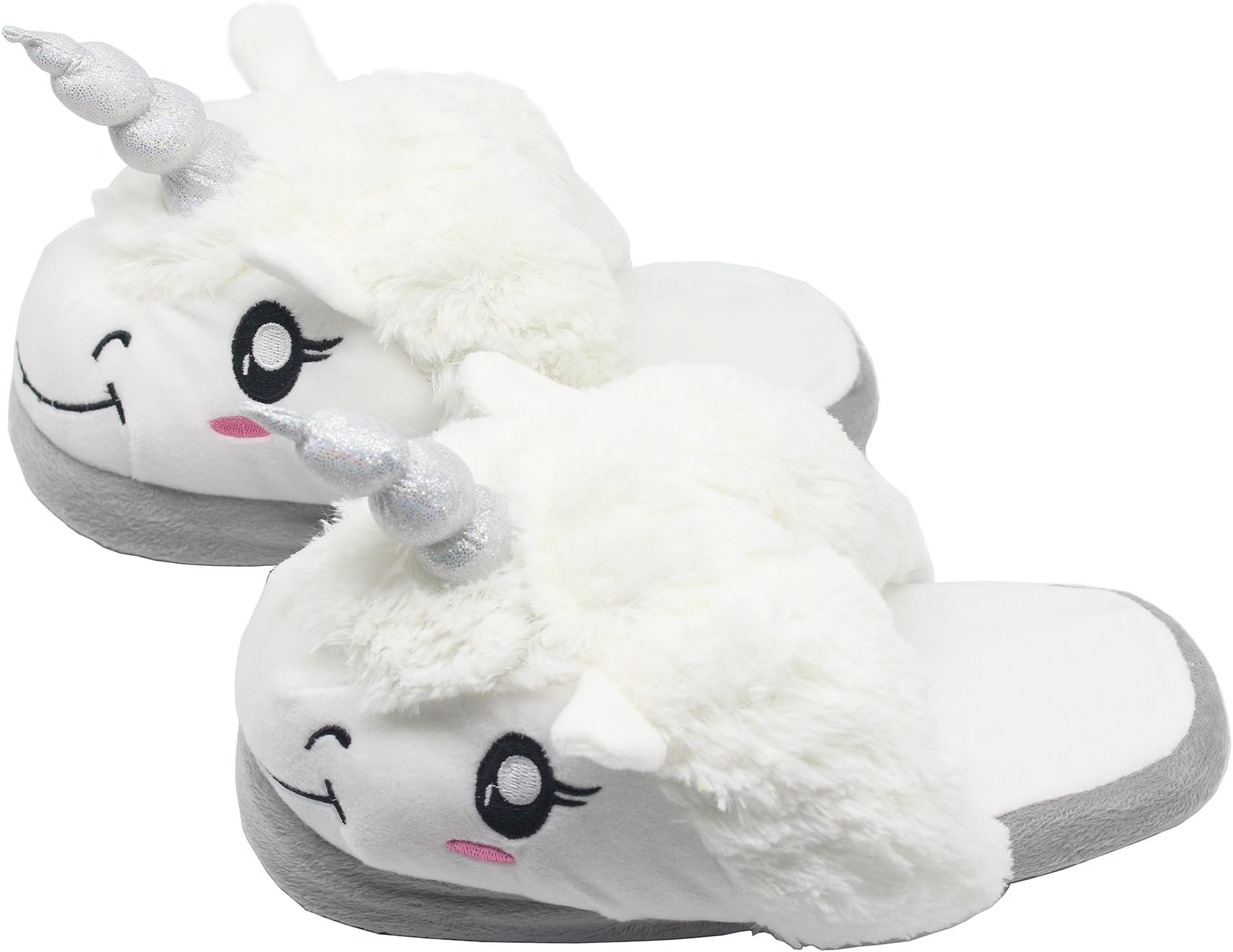 FRALOSHA Unicorn Slippers Women Indoor Animal Shoes Memory Foam Plush Bedroom House Cute Fluffy Girls Slipper Silver