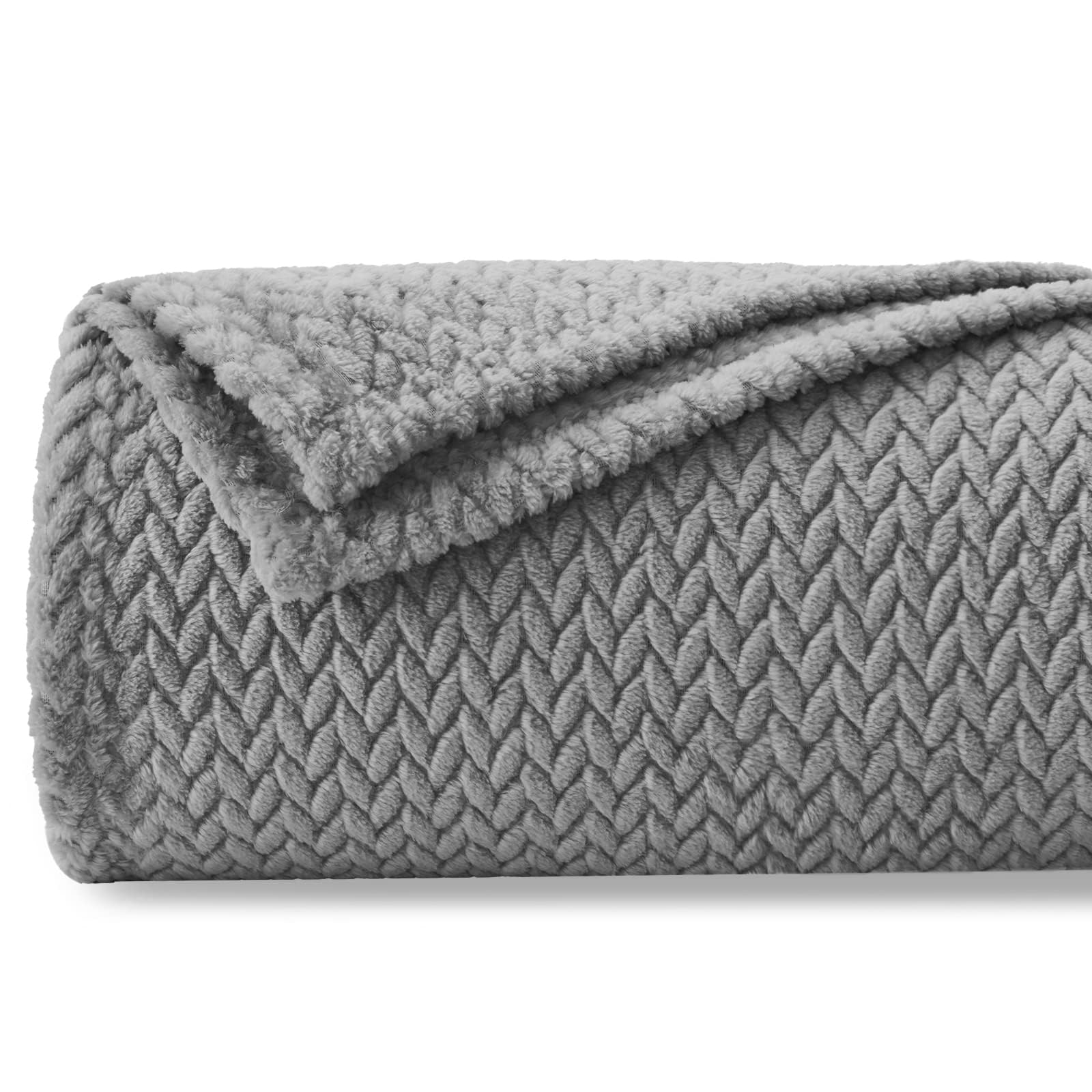 NEWCOSPLAY Super Soft Throw Blanket Premium Silky Flannel Fleece Leaves Pattern Lightweight Blanket All Season Use (Grey, Double(150x200cm))