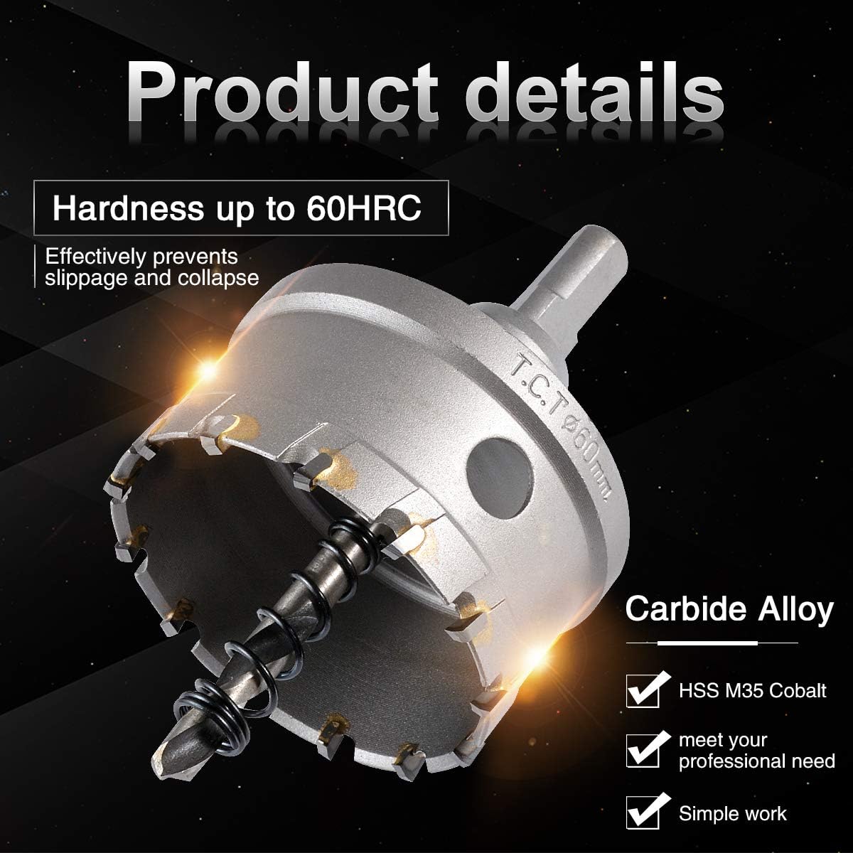 KATUR TCT Carbide Hole Saw Drill Bit 60mm, Tungsten Carbide Tipped Hole Cutter - Image 5