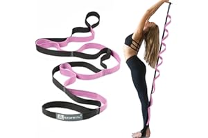 A AZURELIFE Premium Durable Stretch Straps with Loops, Non-Elastic Stretching Strap for Physical Therapy, Multi-Loop Yoga Strap Fitness Exercise Strap for Yoga, Pilates, Dance, Flexibility&Exercise